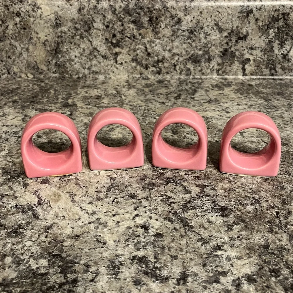 PIER 1 Standing Napkin Rings Holders Set of 4 Ceramic Round Japan 1980s